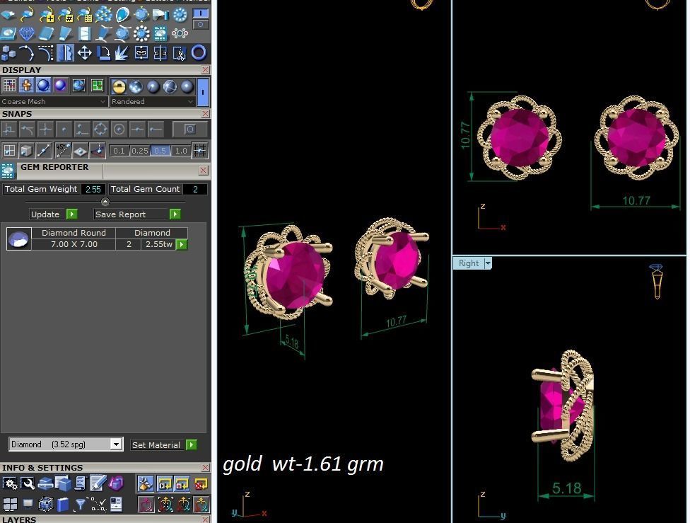 Earrings-165 gold ring with ruby stone 3D print model_8