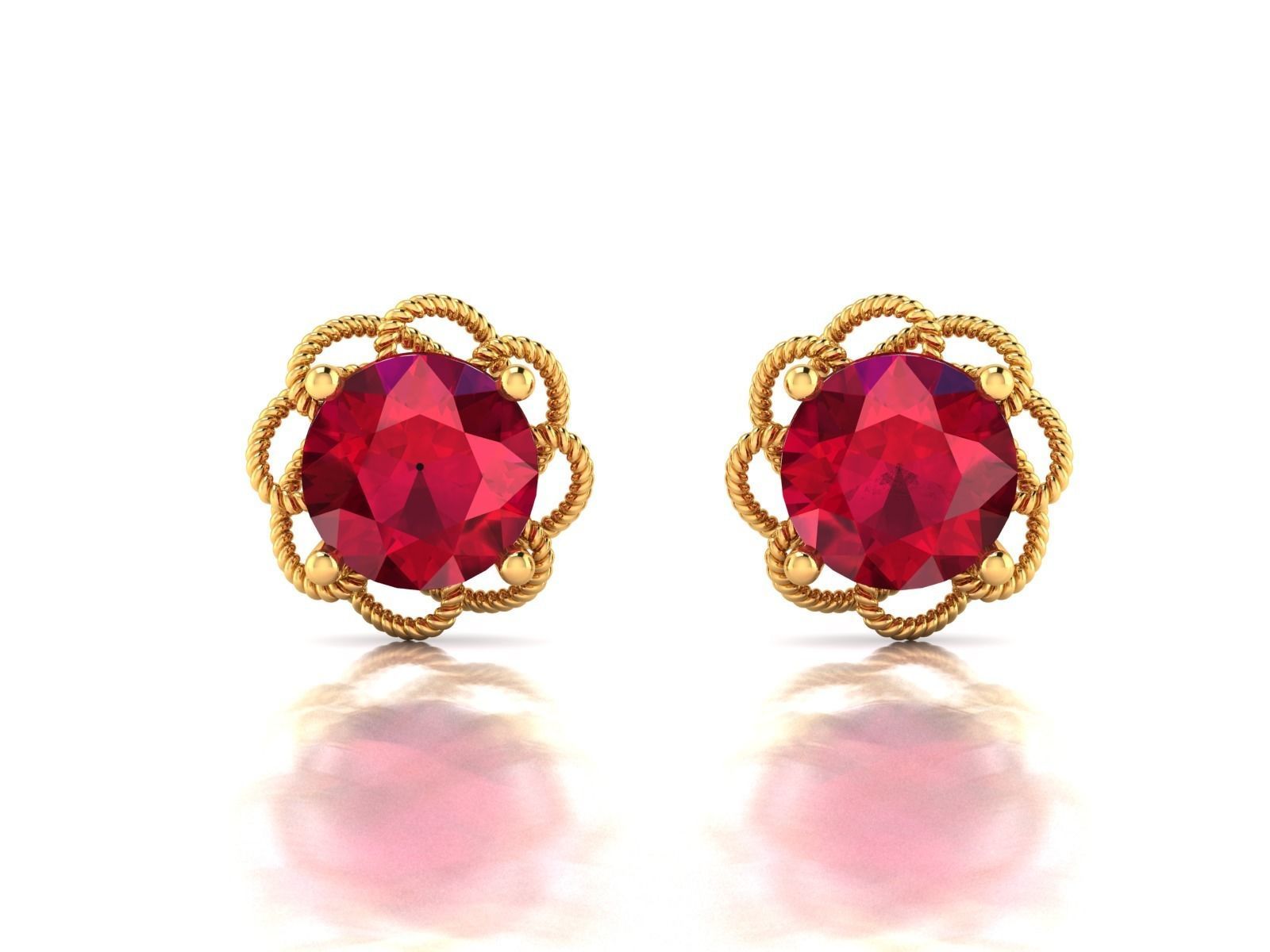 Earrings-165 gold ring with ruby stone 3D print model_5