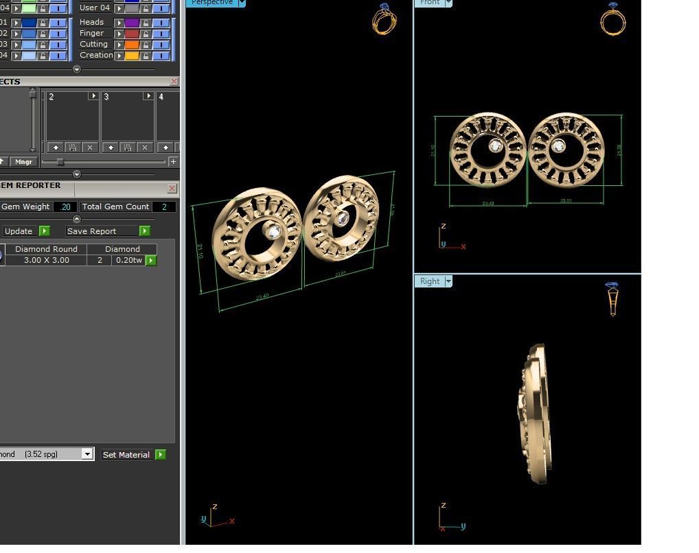 Earrings-1620 pair of gold earrings with diamonds 3D print model_1