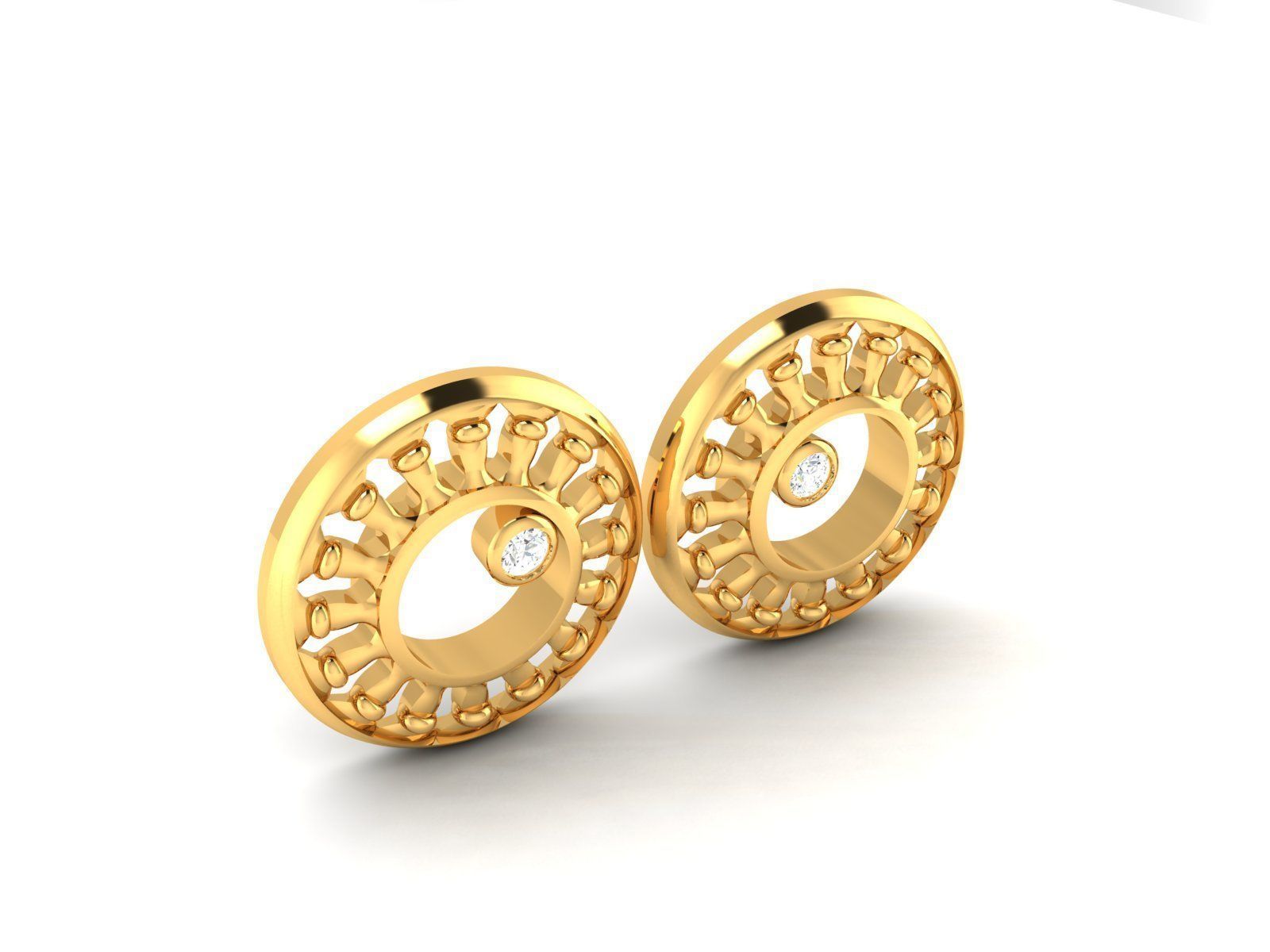 Earrings-1620 pair of gold earrings with diamonds 3D print model_2