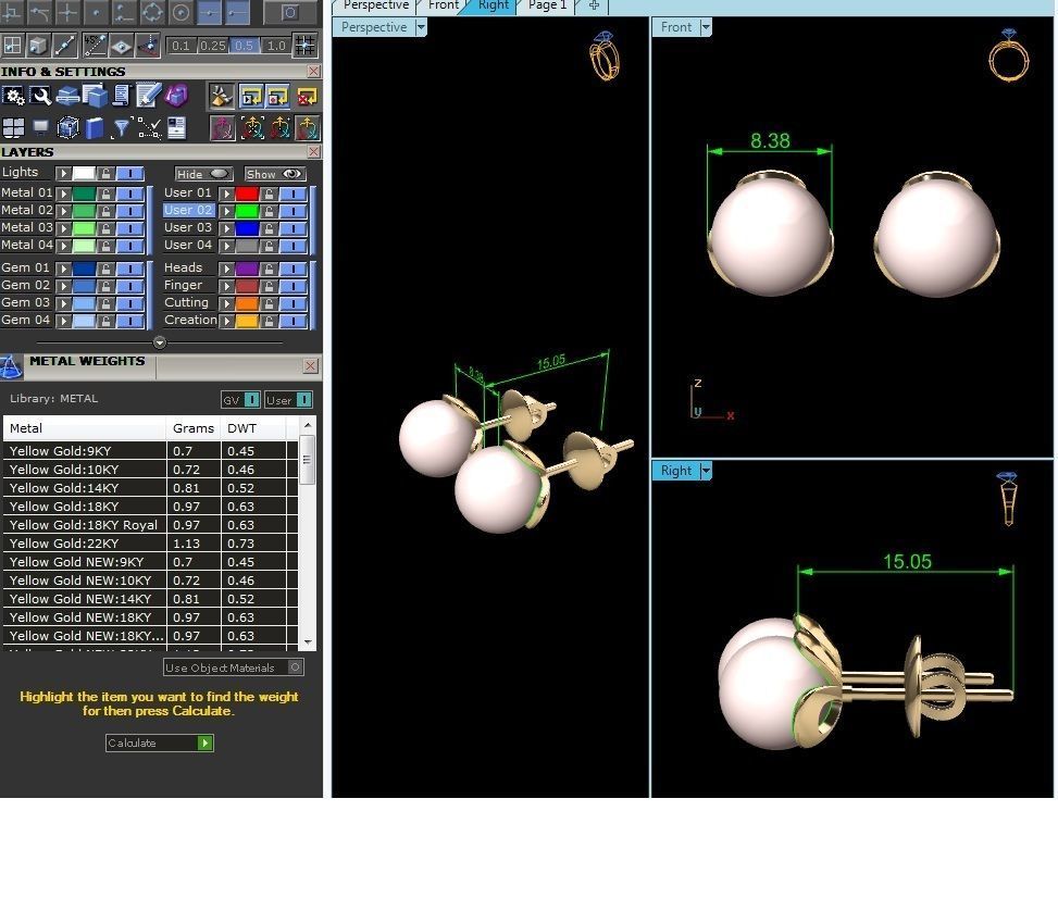 Earrings-1607 pearl stud earrings gold 3D print model_4