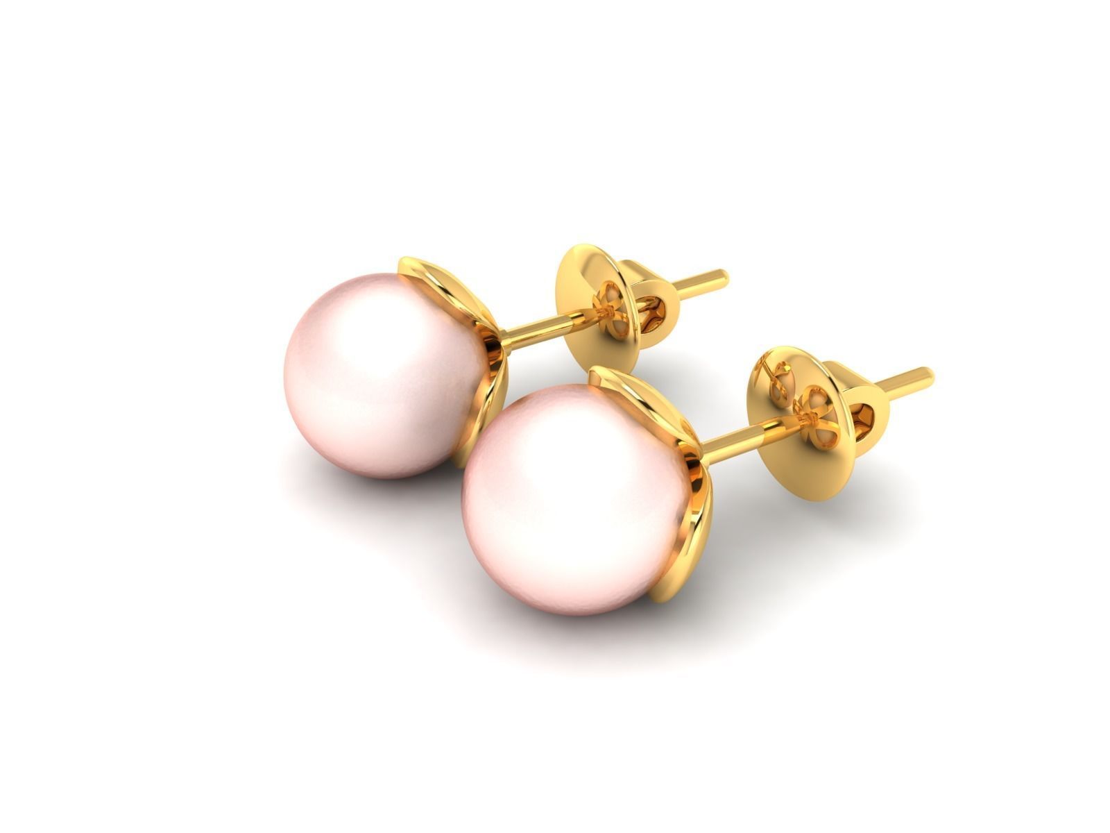 Earrings-1607 pearl stud earrings gold 3D print model_1
