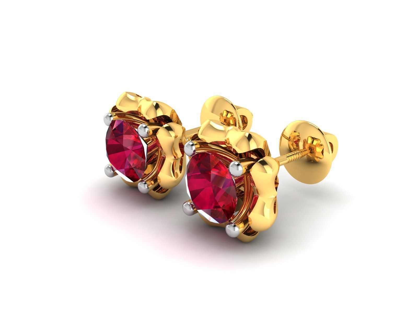 Earrings-1601 gold stud earring with ruby stone 3D print model_2
