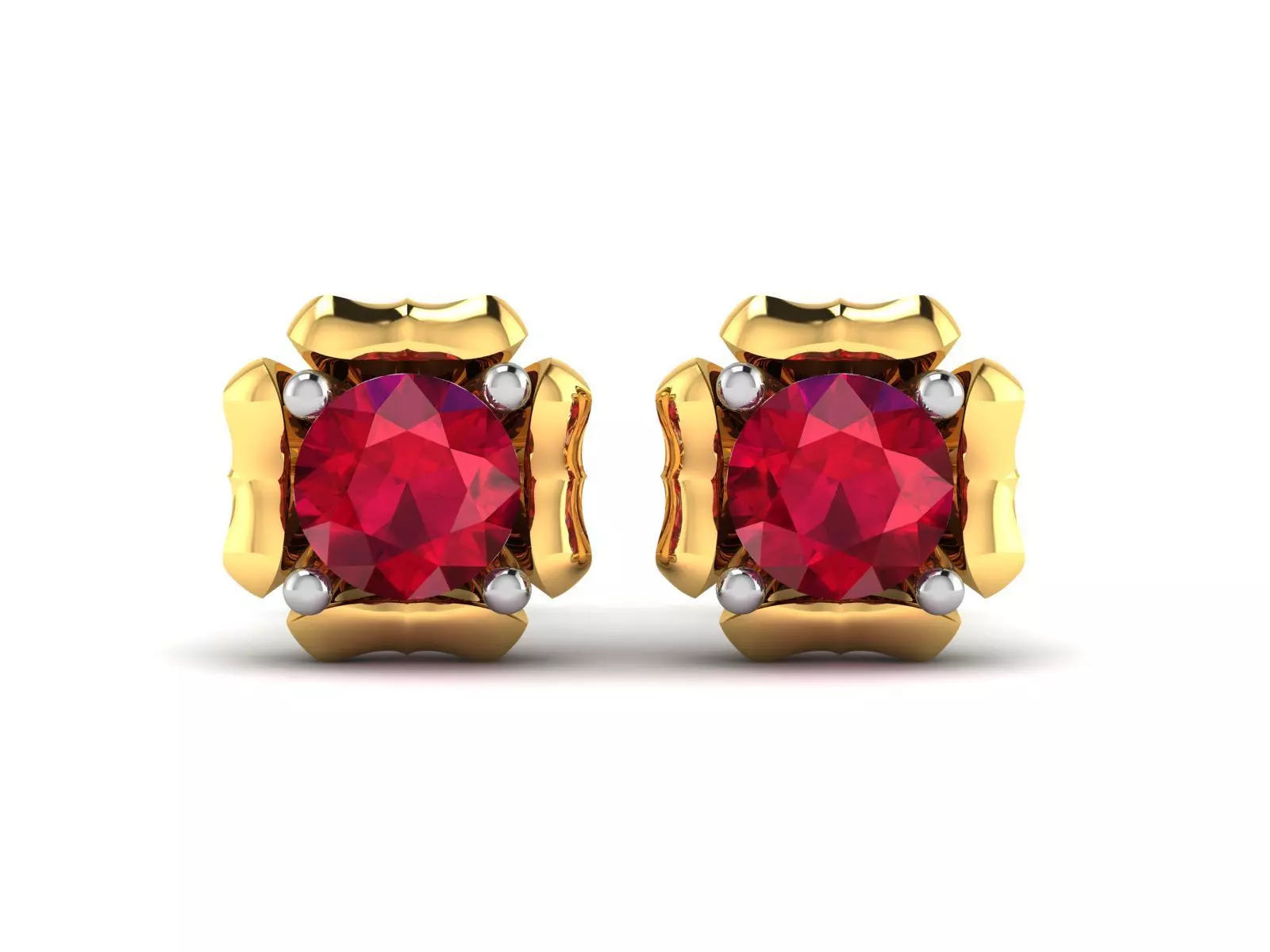 Earrings-1601 gold stud earring with ruby stone 3D print model_0