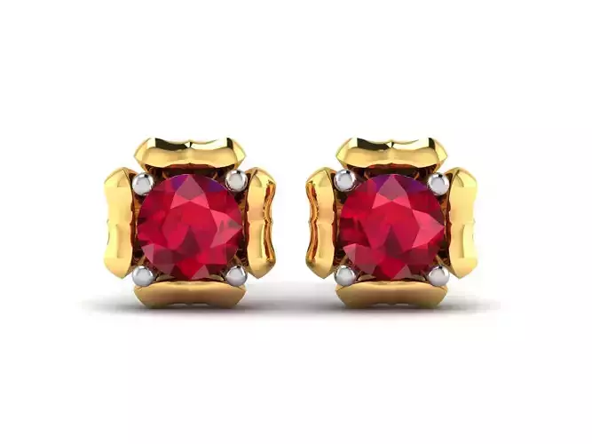 Earrings-1601 gold stud earring with ruby stone 3D print model