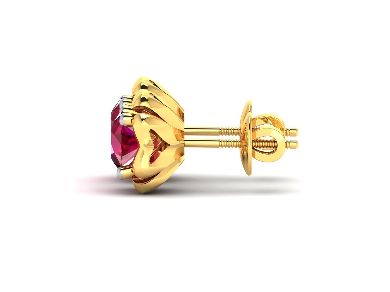 Earrings-1601 gold stud earring with ruby stone 3D print model_5