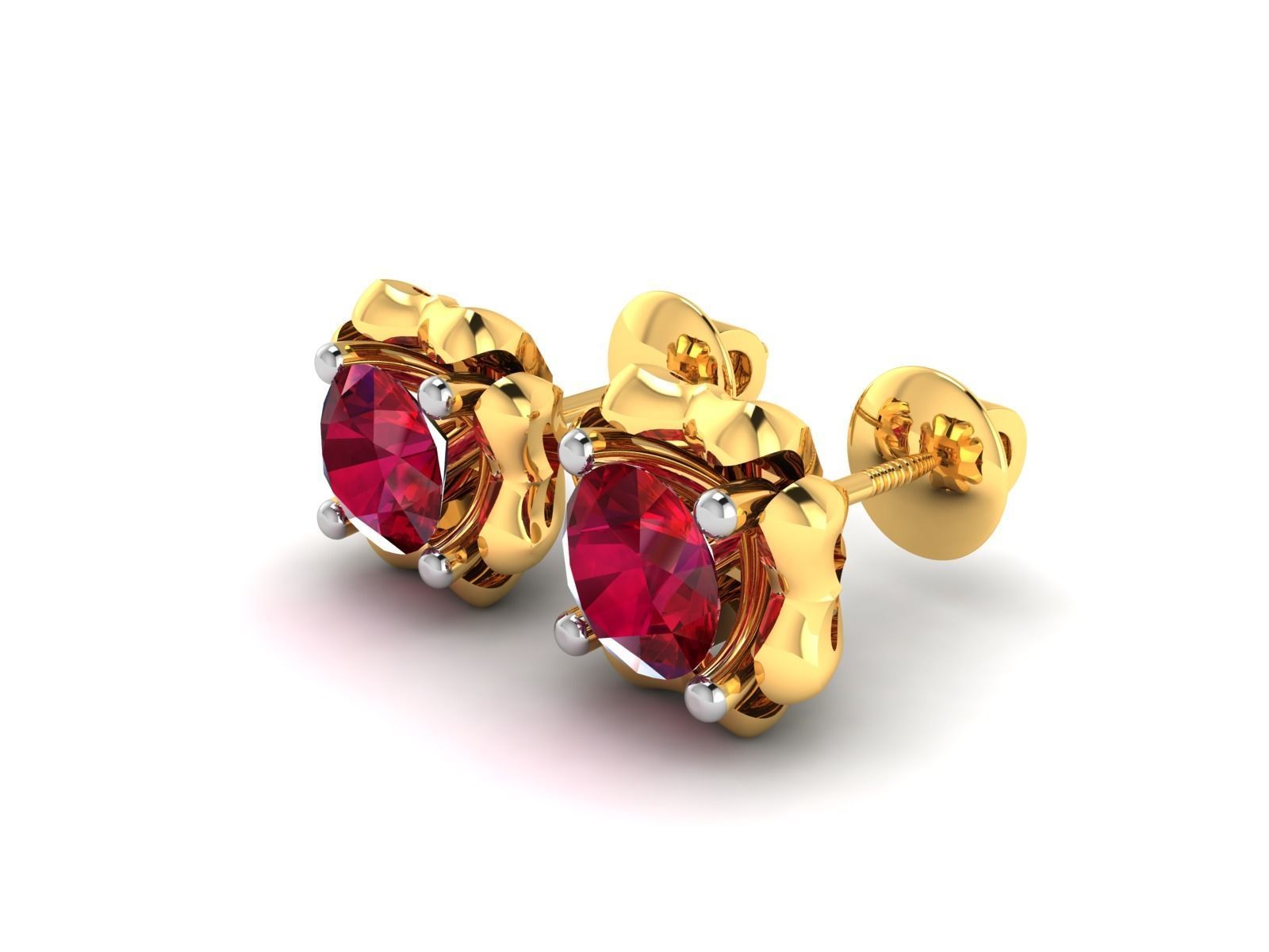 Earrings-1601 gold stud earring with ruby stone 3D print model_1