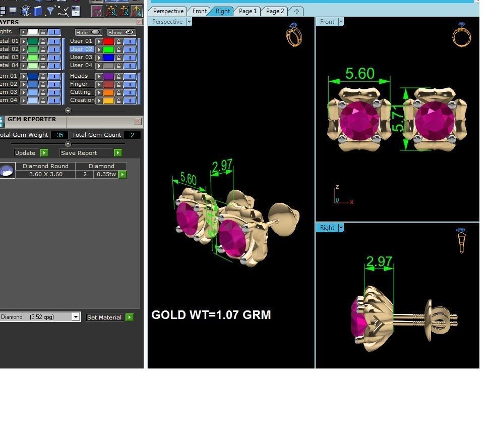 Earrings-1601 gold stud earring with ruby stone 3D print model_4