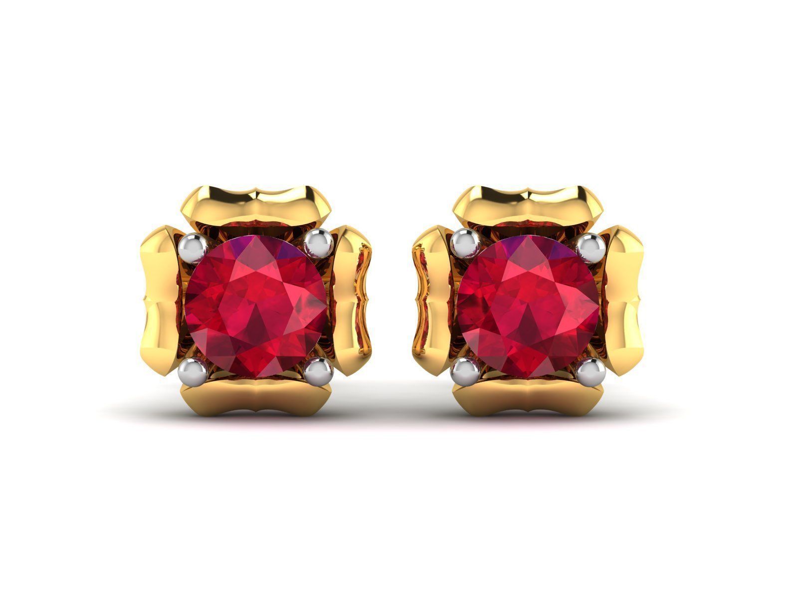 Earrings-1601 gold stud earring with ruby stone 3D print model_3