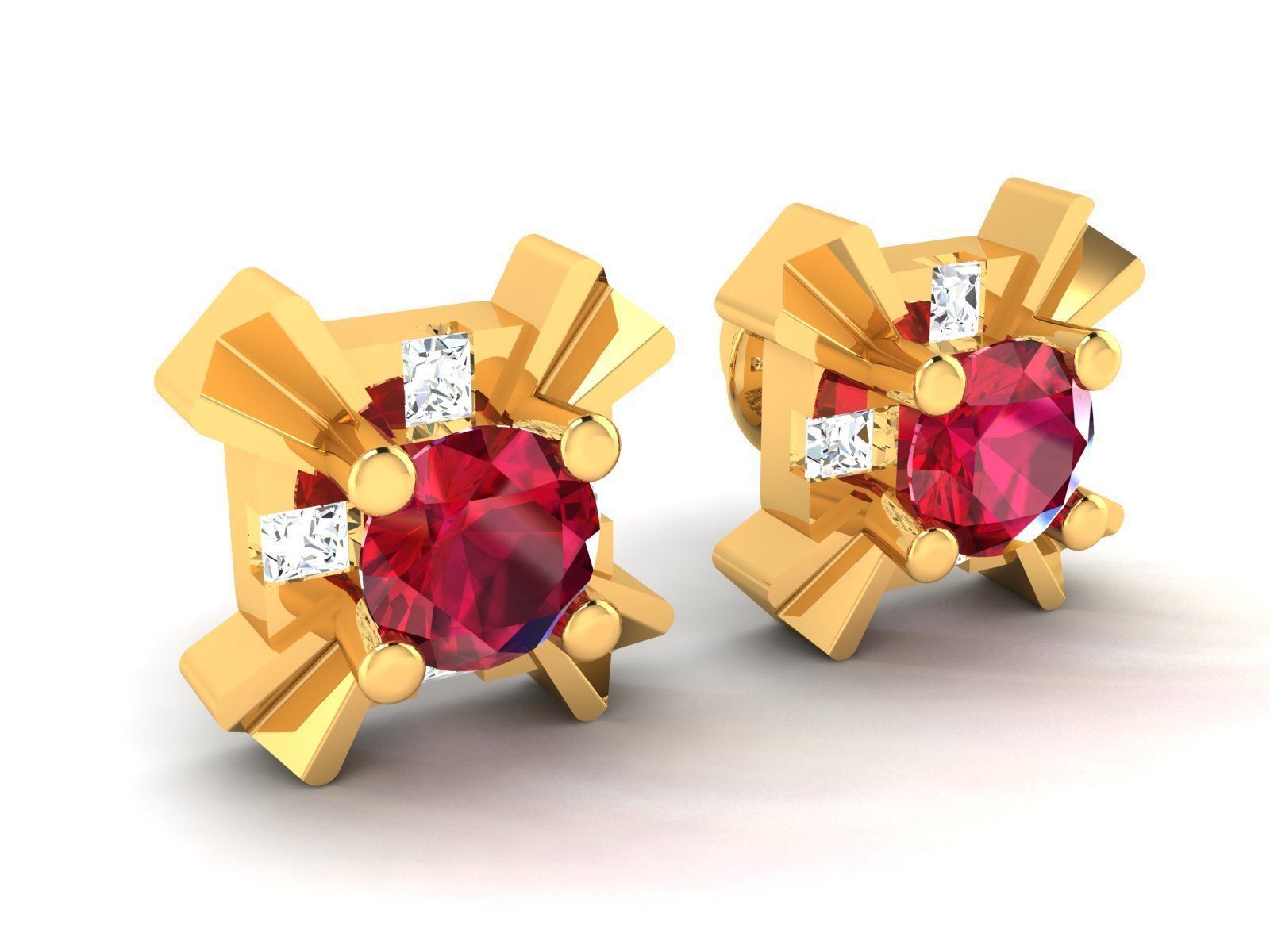 Earrings-1564 ruby stone stud earring gold 3D print model_1