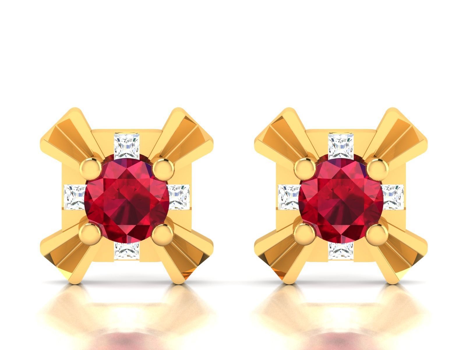 Earrings-1564 ruby stone stud earring gold 3D print model_3