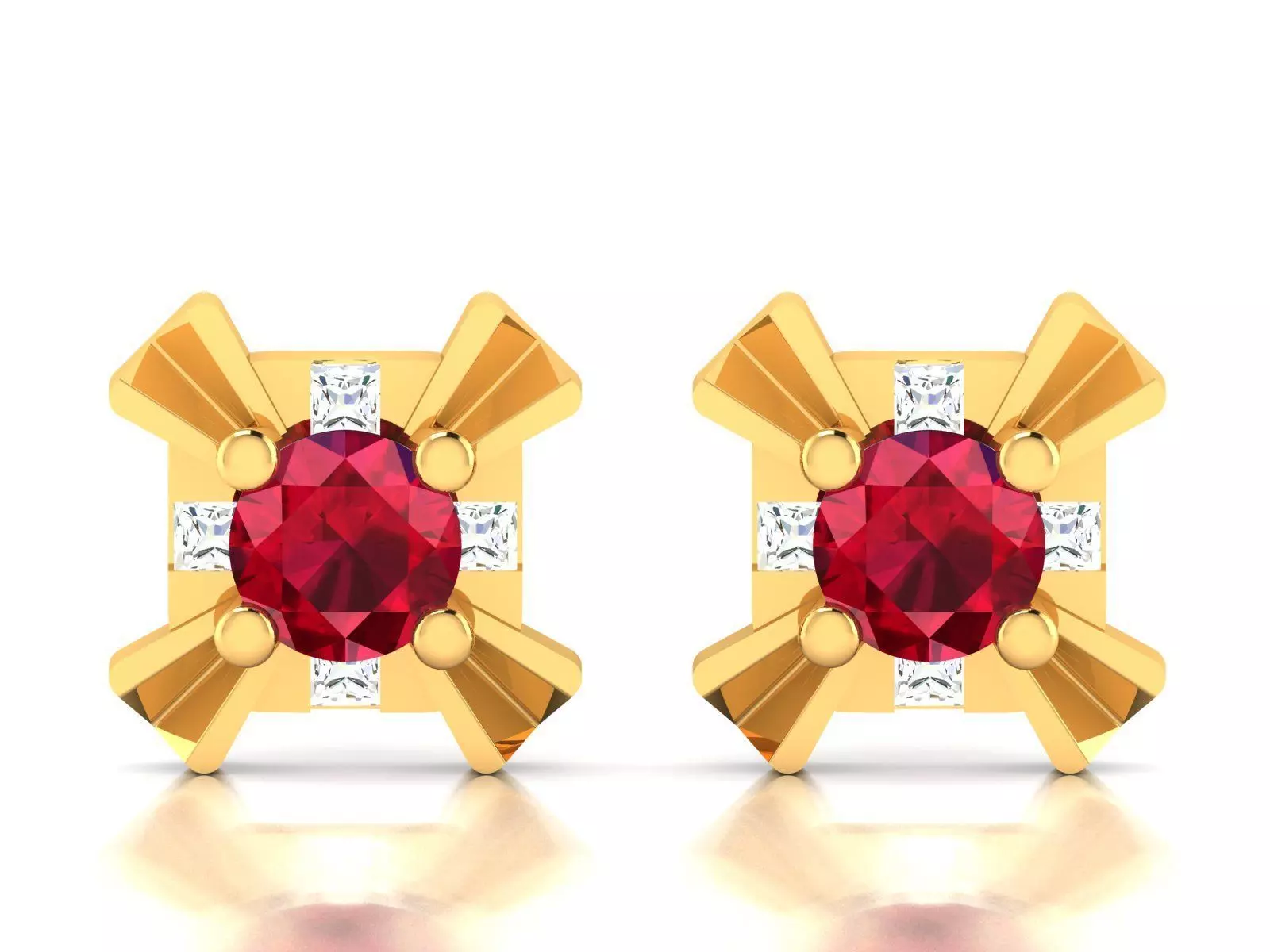 Earrings-1564 ruby stone stud earring gold 3D print model_0