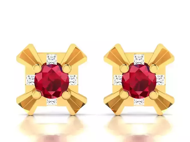 Earrings-1564 ruby stone stud earring gold 3D print model