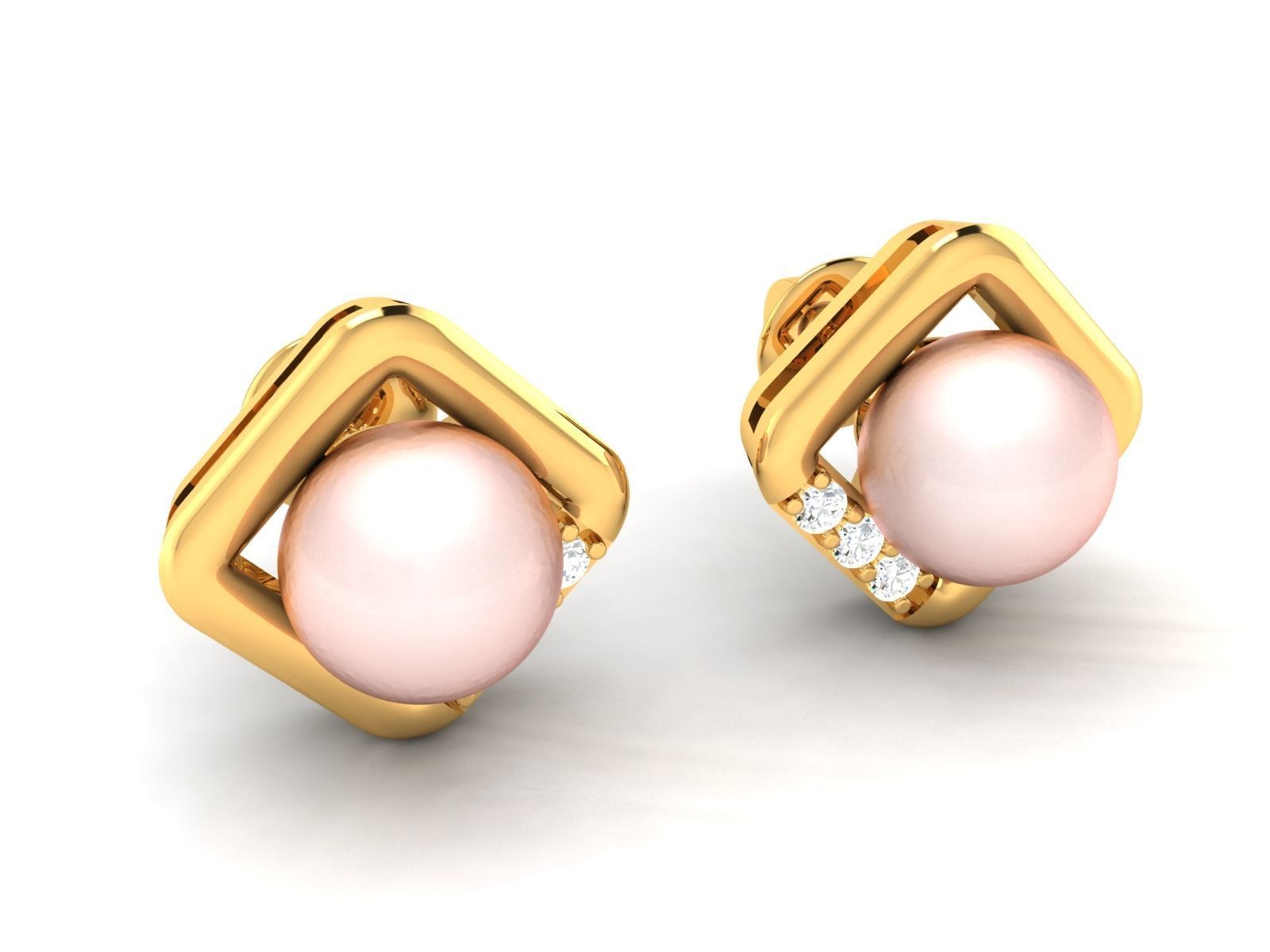 Earrings-1522 pearl stud earrings gold 3D print model_1