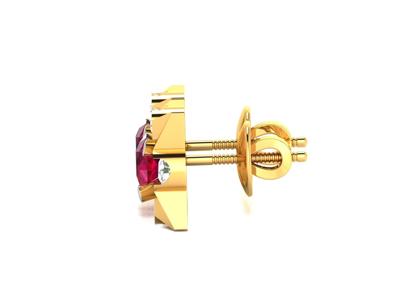 Earrings-1437 ruby and diamond stud earrings 3D print model_4