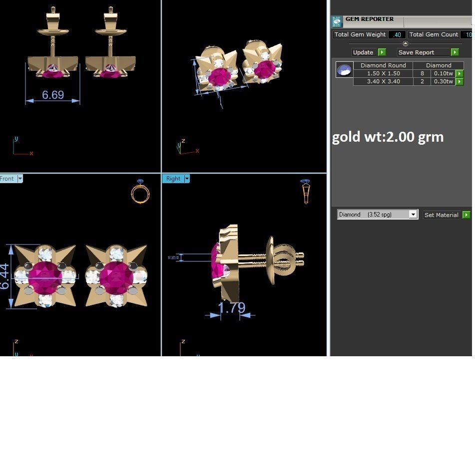 Earrings-1437 ruby and diamond stud earrings 3D print model_6