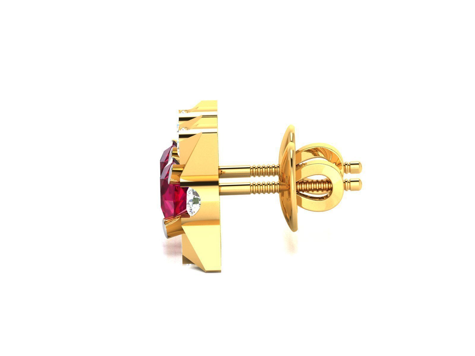 Earrings-1437 ruby and diamond stud earrings 3D print model_5
