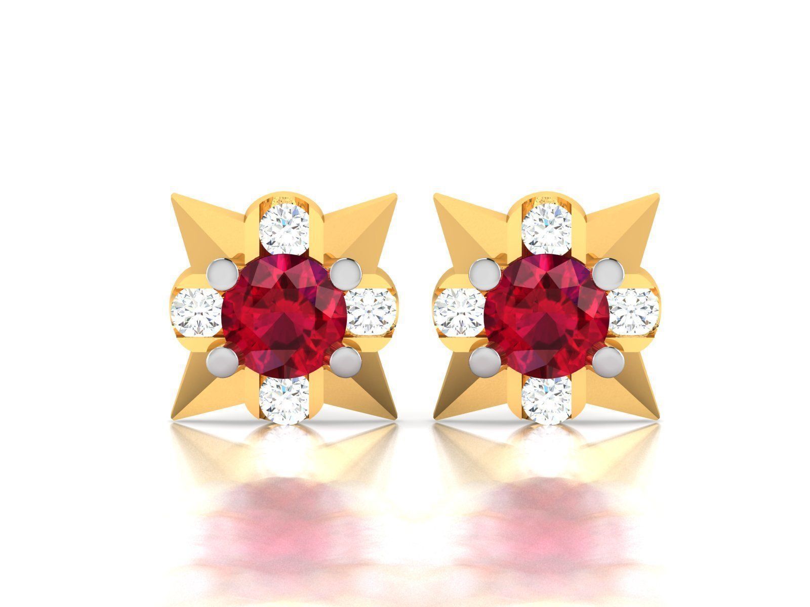 Earrings-1437 ruby and diamond stud earrings 3D print model_3