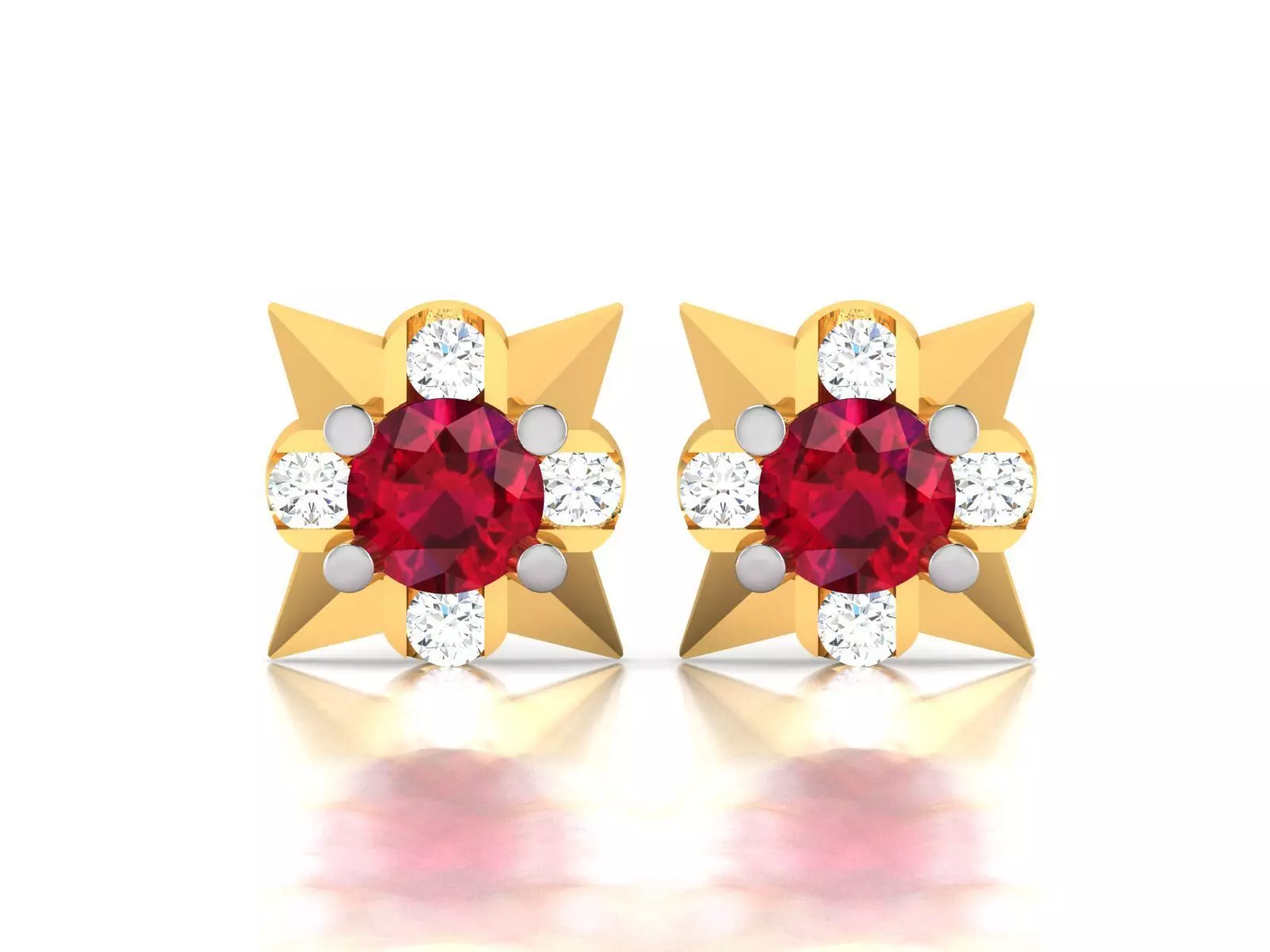 Earrings-1437 ruby and diamond stud earrings 3D print model_0
