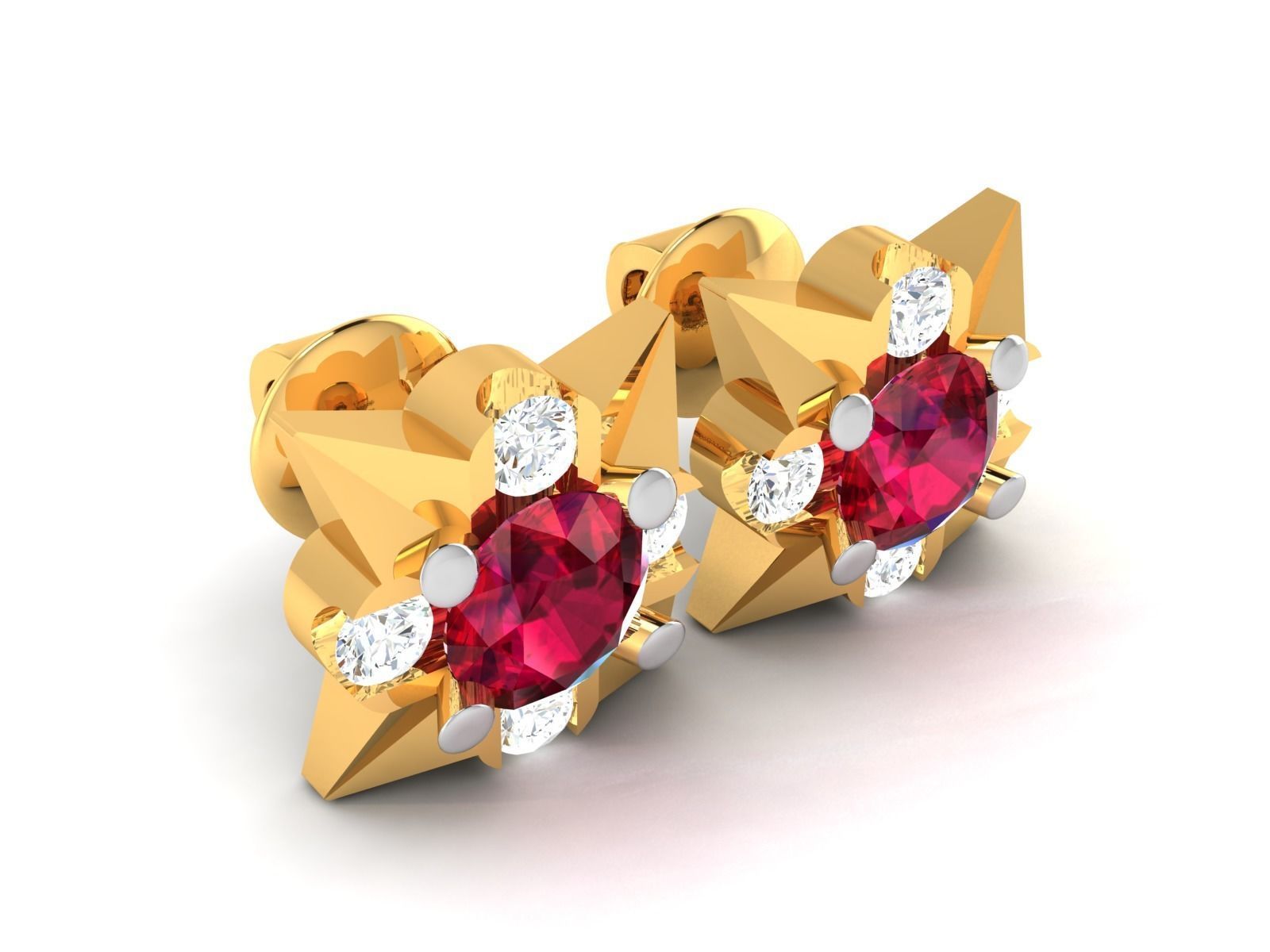 Earrings-1437 ruby and diamond stud earrings 3D print model_2