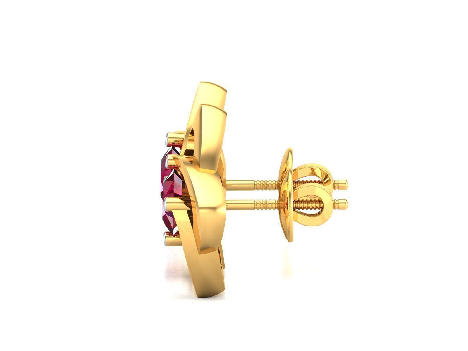 Earrings-1433 ruby stone stud earring gold 3D print model_3