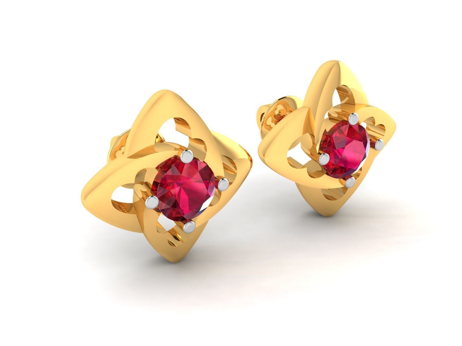 Earrings-1433 ruby stone stud earring gold 3D print model_1
