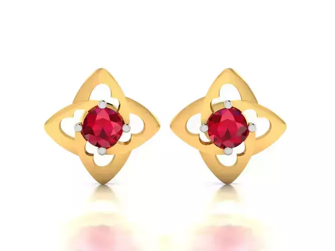 Earrings-1433 ruby stone stud earring gold 3D print model