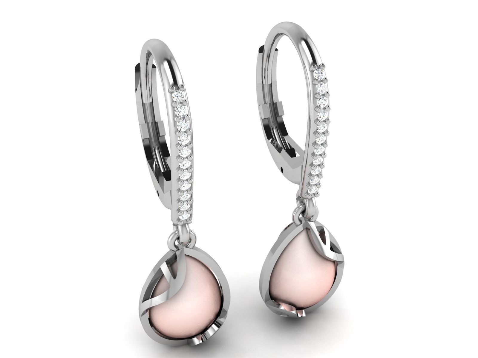 Earrings-1318 mother of pearl dangle earrings with diamonds 3D print model_2