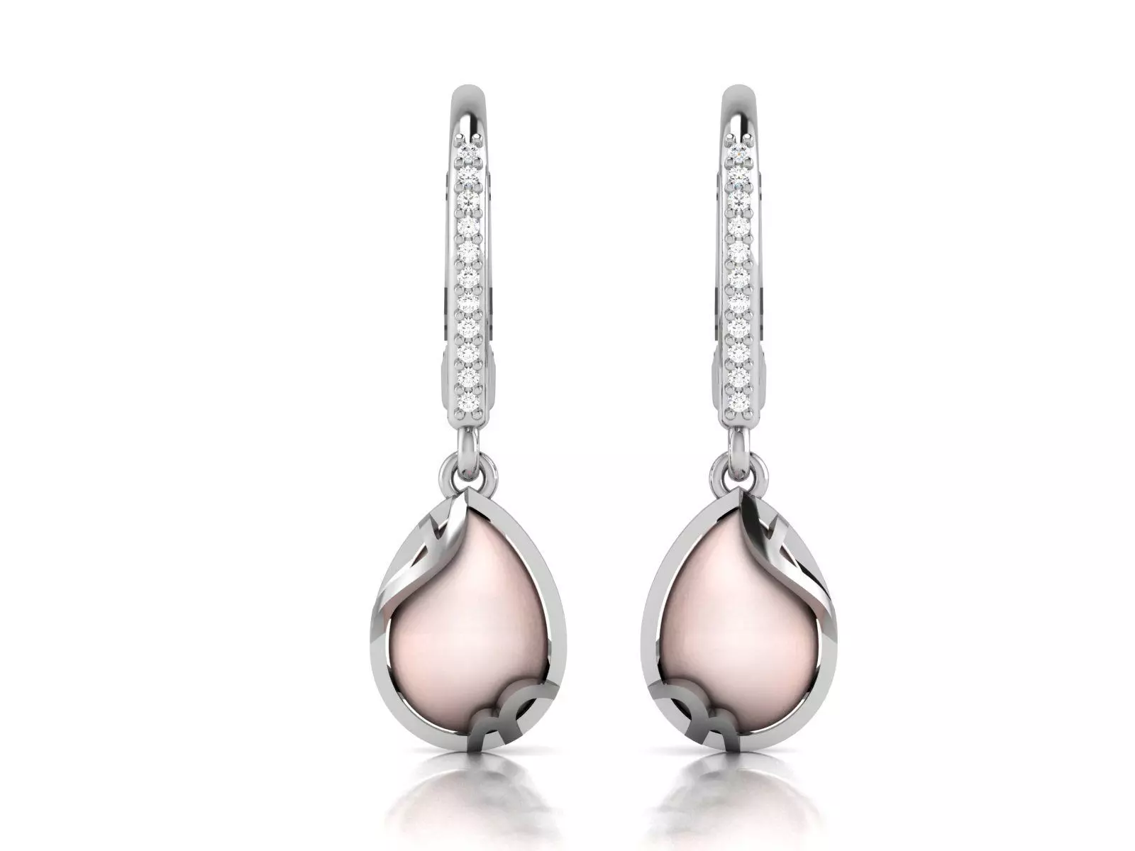 Earrings-1318 mother of pearl dangle earrings with diamonds 3D print model_0