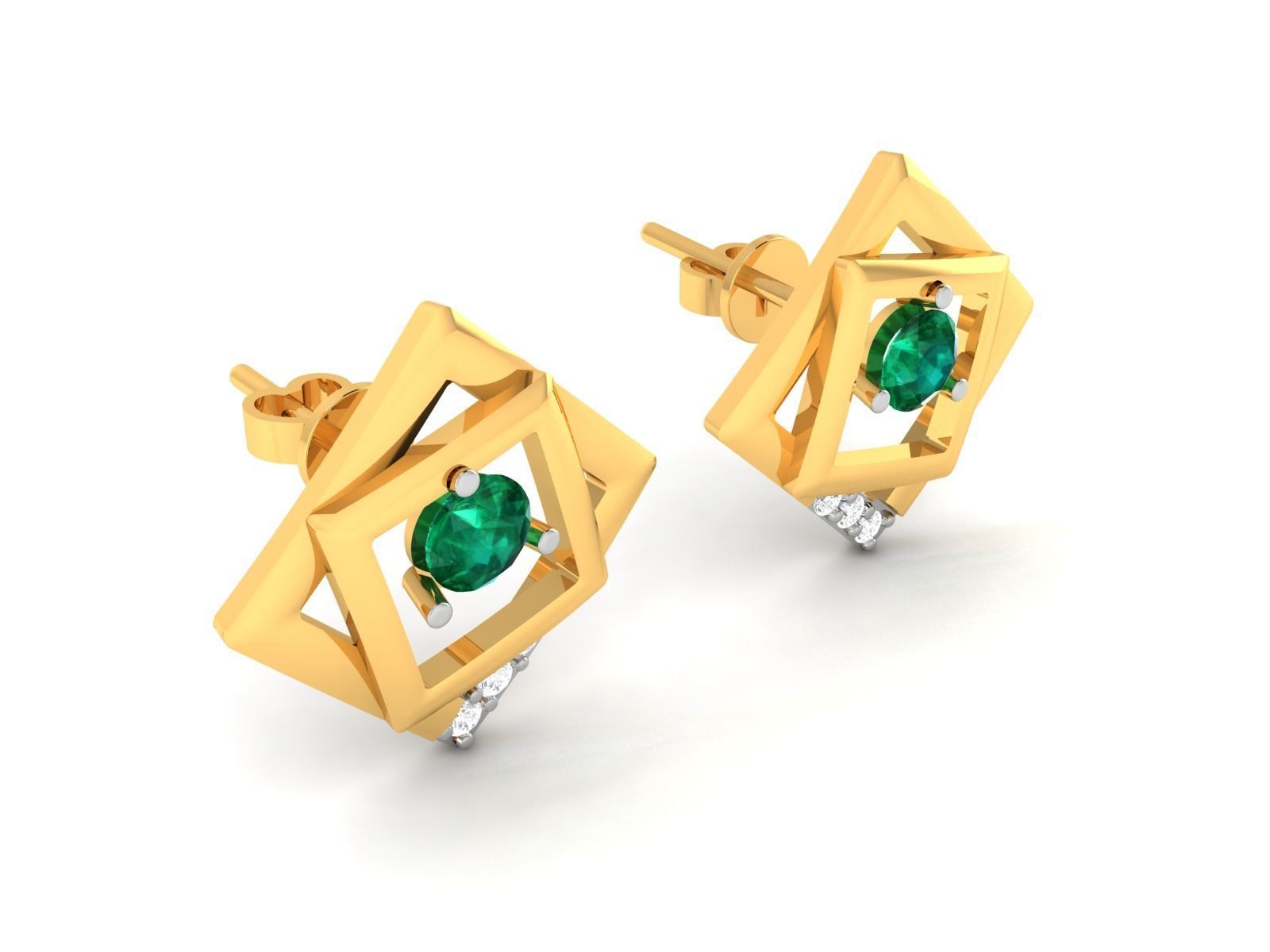 Earrings-1237 emerald stud earring gold 3D print model_1