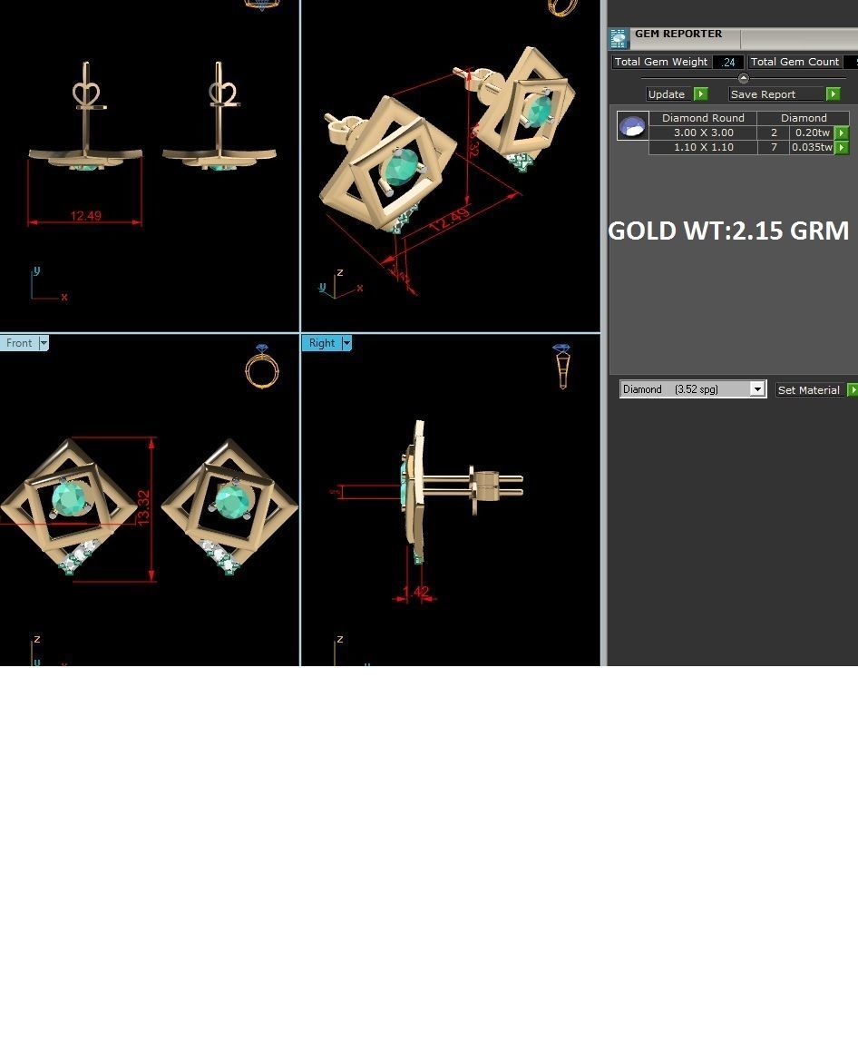 Earrings-1237 emerald stud earring gold 3D print model_6