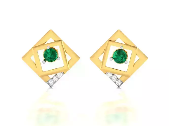 Earrings-1237 emerald stud earring gold 3D print model