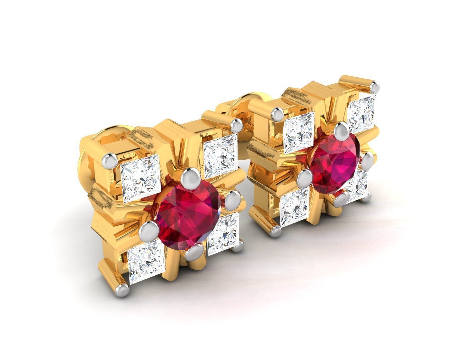 Earrings-1215 ruby and diamond stud earrings 3D print model_1