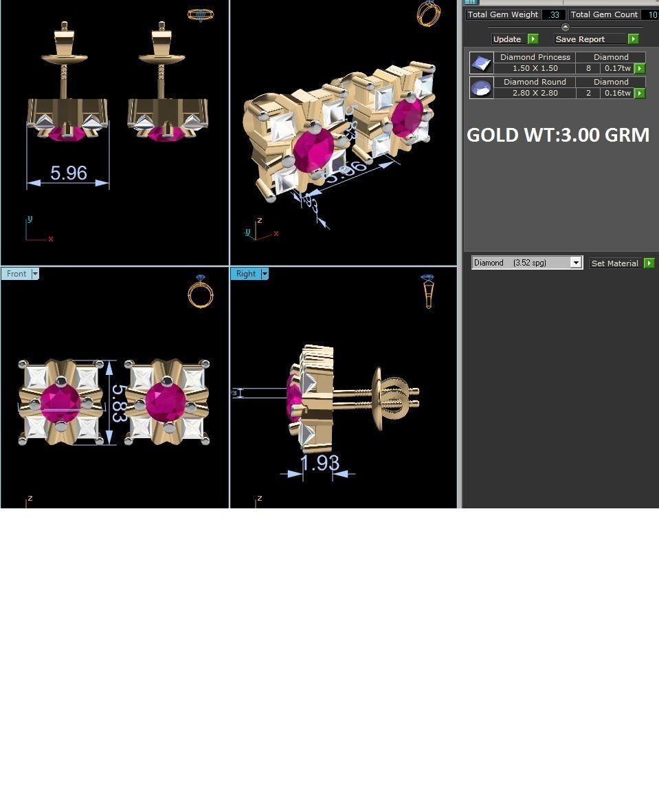 Earrings-1215 ruby and diamond stud earrings 3D print model_6