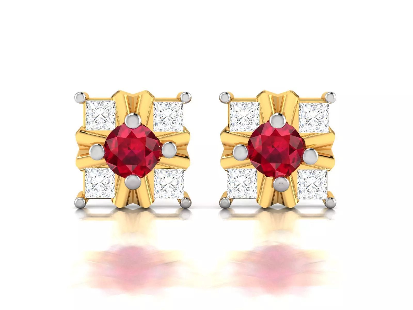 Earrings-1215 ruby and diamond stud earrings 3D print model_0