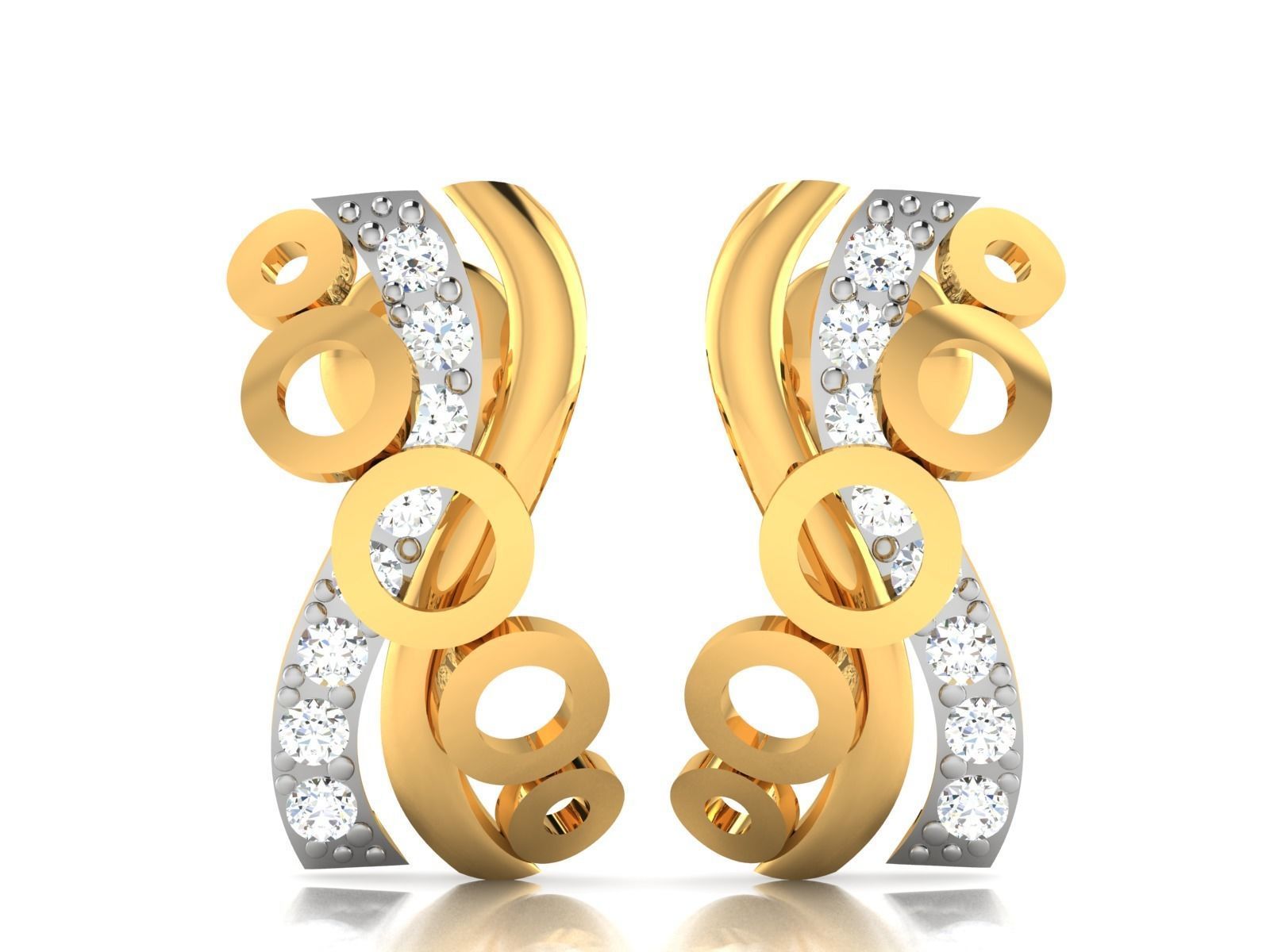 Earrings-1202 gold earring with diamonds 3D print model_6
