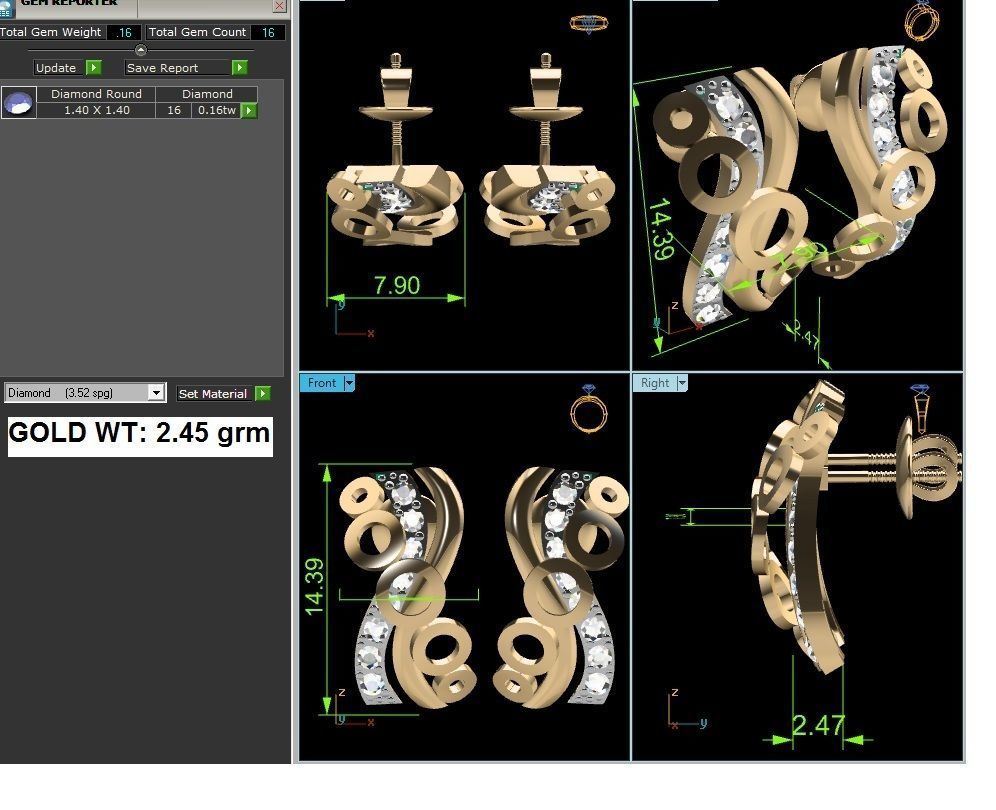 Earrings-1202 gold earring with diamonds 3D print model_3