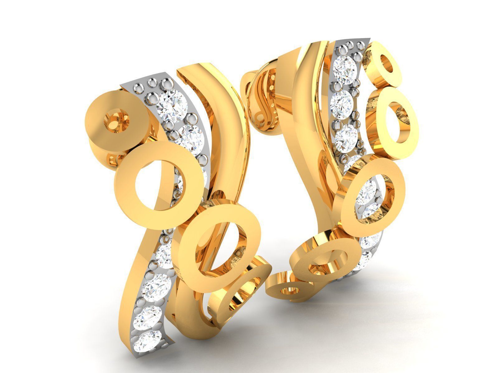 Earrings-1202 gold earring with diamonds 3D print model_4