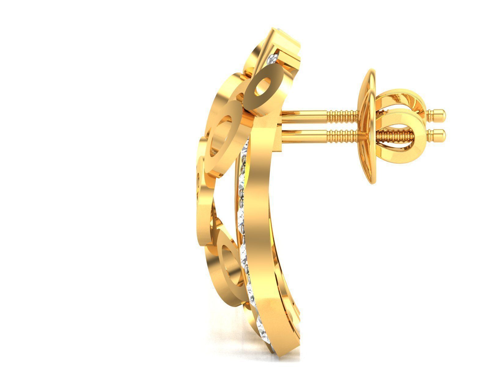 Earrings-1202 gold earring with diamonds 3D print model_1