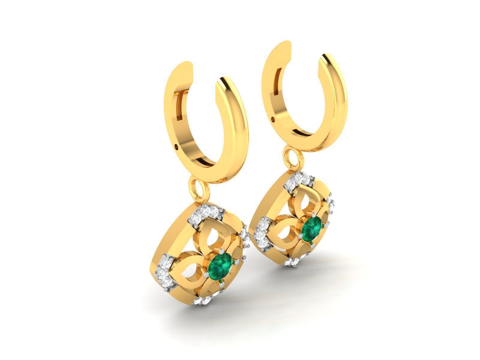 Earrings-1169 emerald pendant gold 3D print model_1
