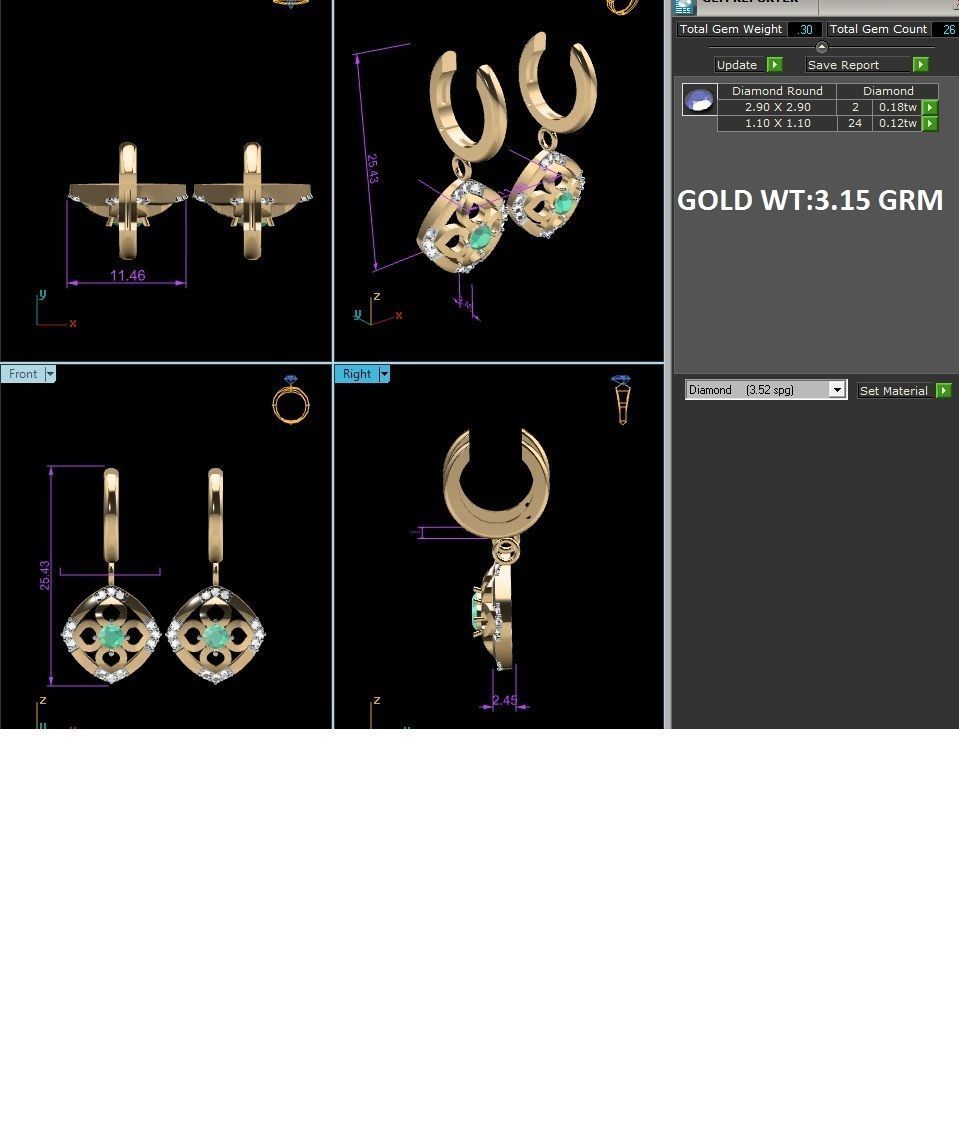 Earrings-1169 emerald pendant gold 3D print model_6