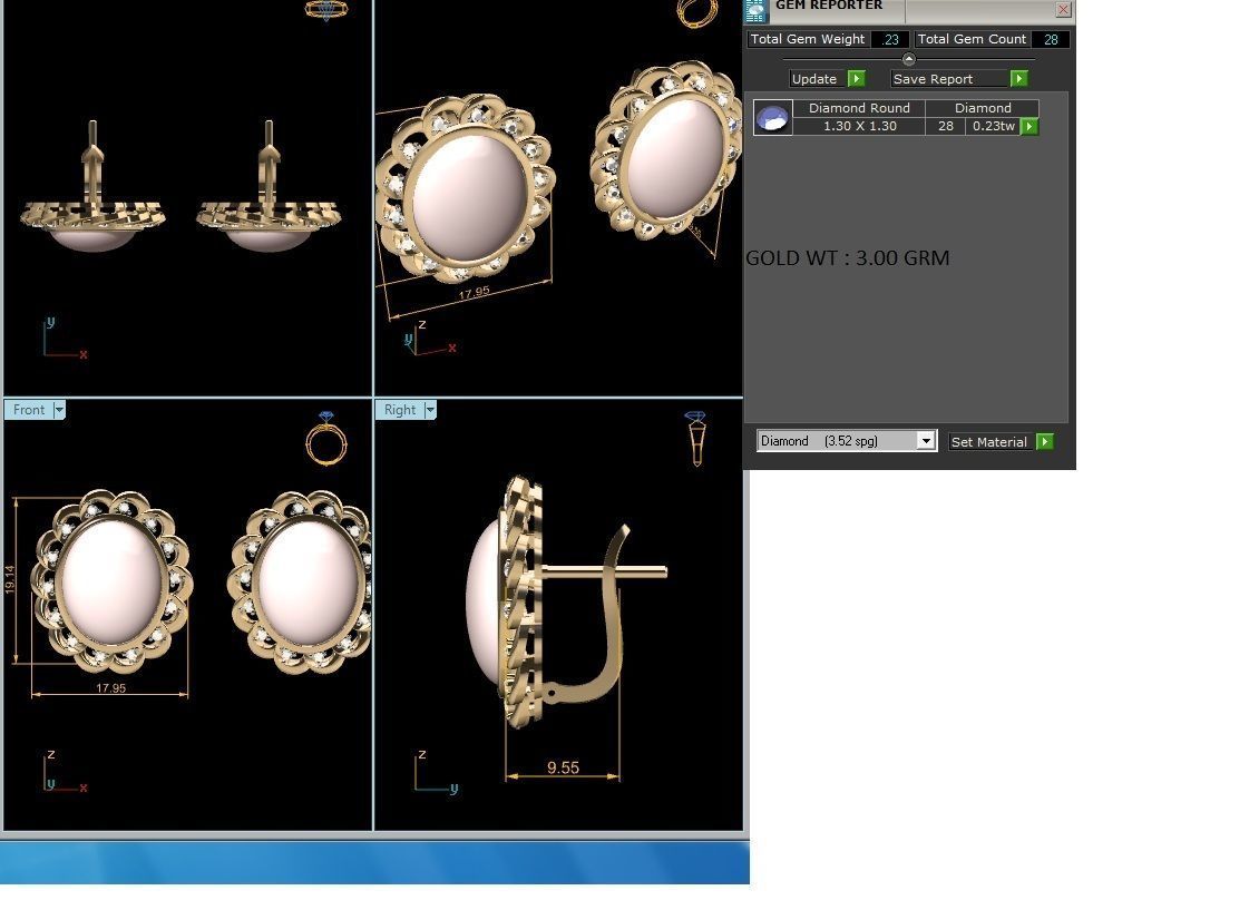 Earrings-1131 rose quartz stud earrings gold 3D print model_1