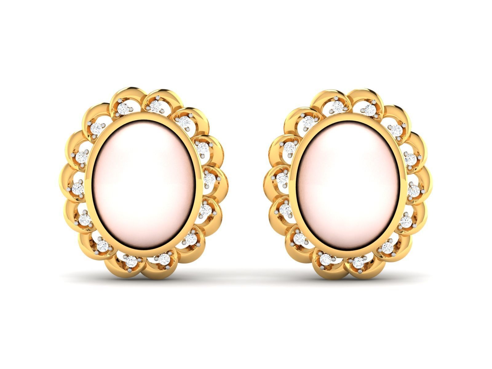 Earrings-1131 rose quartz stud earrings gold 3D print model_4