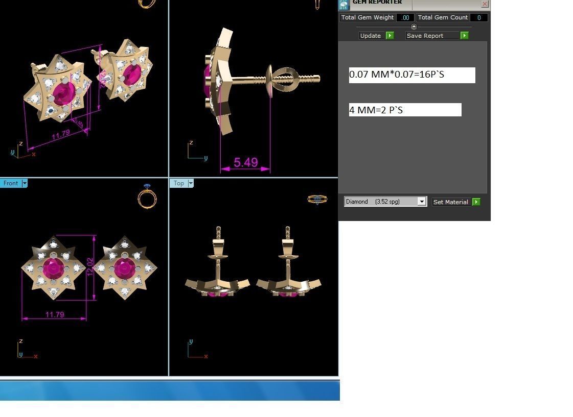 Earrings-1126 gold stud earring with ruby stones 3D print model_6