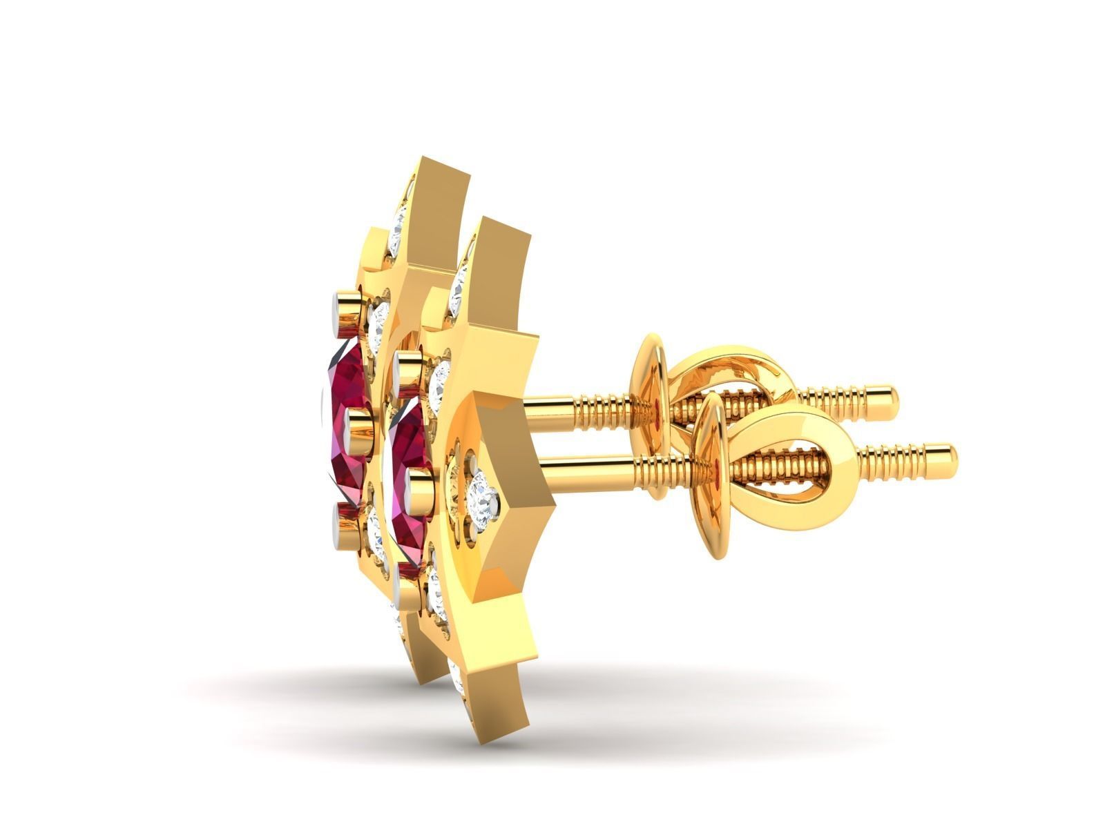 Earrings-1126 gold stud earring with ruby stones 3D print model_4