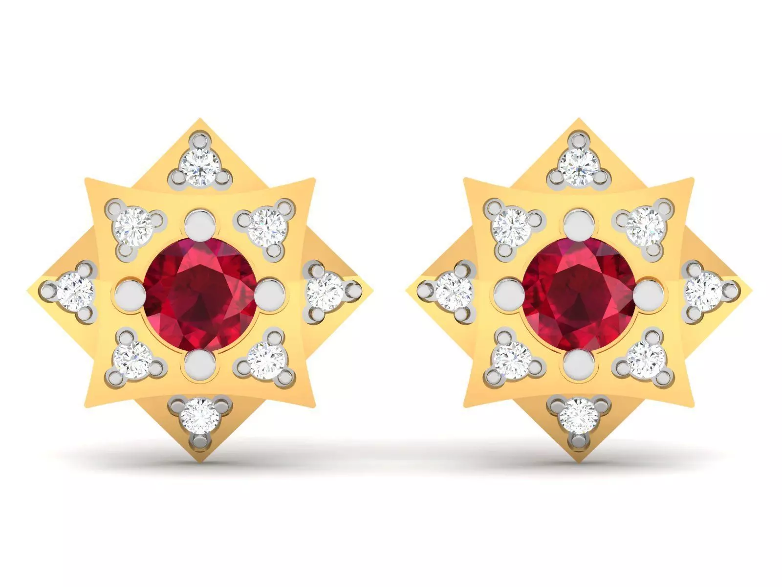 Earrings-1126 gold stud earring with ruby stones 3D print model_0
