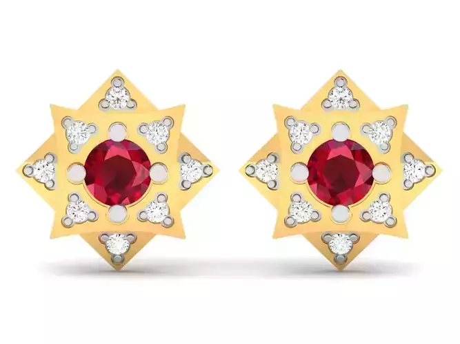 Earrings-1126 gold stud earring with ruby stones 3D print model