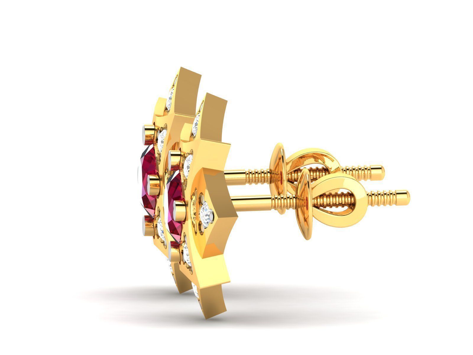 Earrings-1126 gold stud earring with ruby stones 3D print model_3