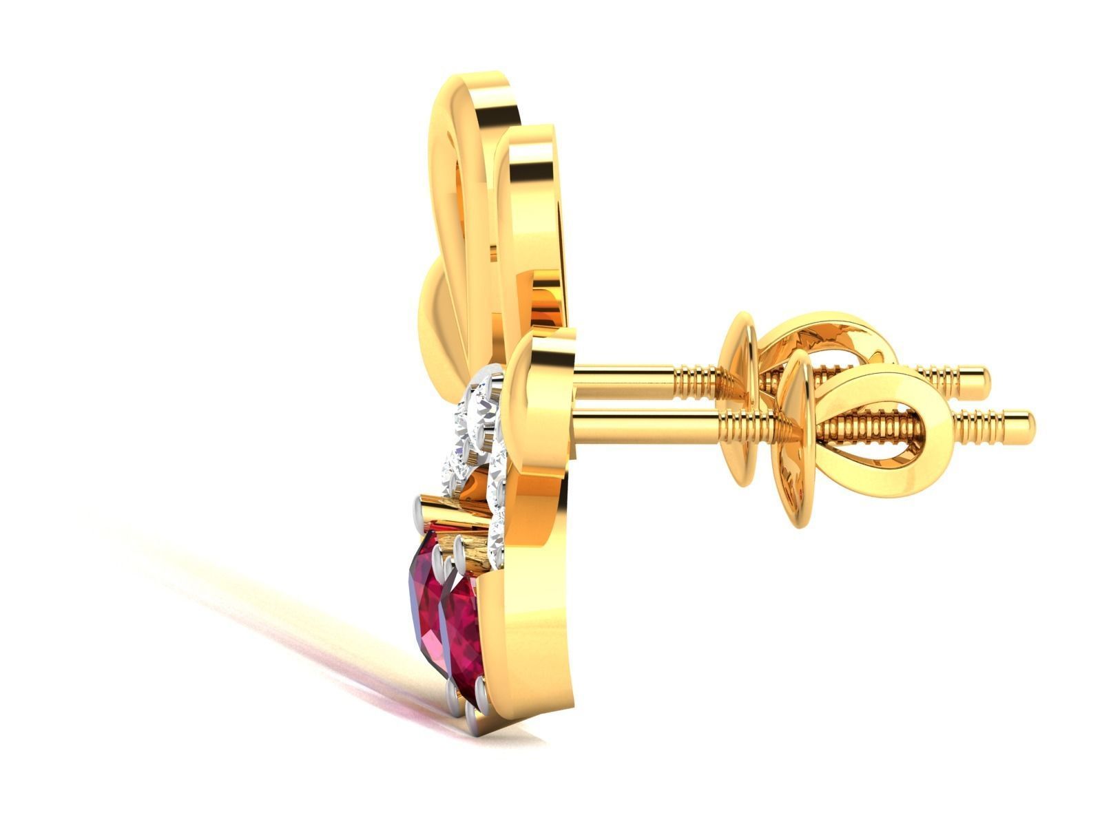 Earrings-1124 ruby and diamond stud earrings 3D print model_4