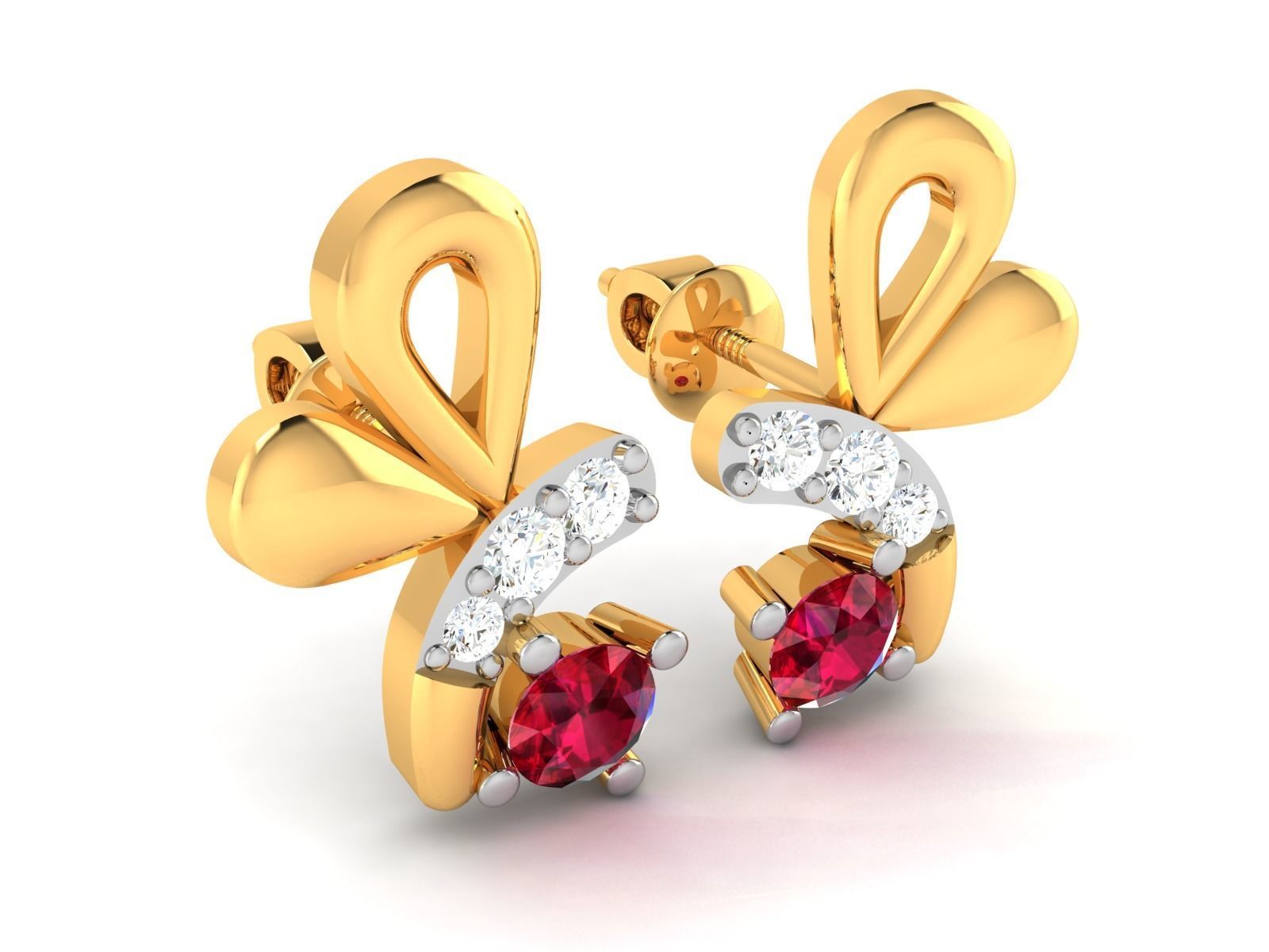 Earrings-1124 ruby and diamond stud earrings 3D print model_3